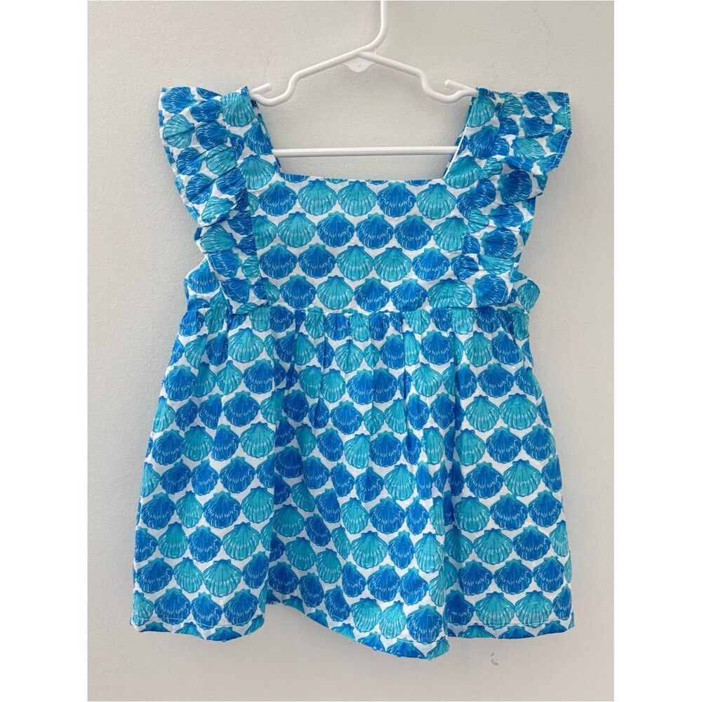 Tommy Bahama Blue Shell-Print Girls' Ruffle Strap Top Shirt Blouse Girls 6